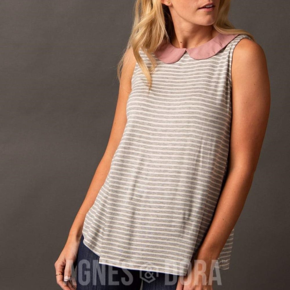 Agnes & Dora NWT Never Land Tank Grey Heather/Ivory Stripe/Lt Mauve size small